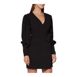 KEEPSAKE the Label sz S Forget Me Black wrap mini-dress ruffle sleeve detail